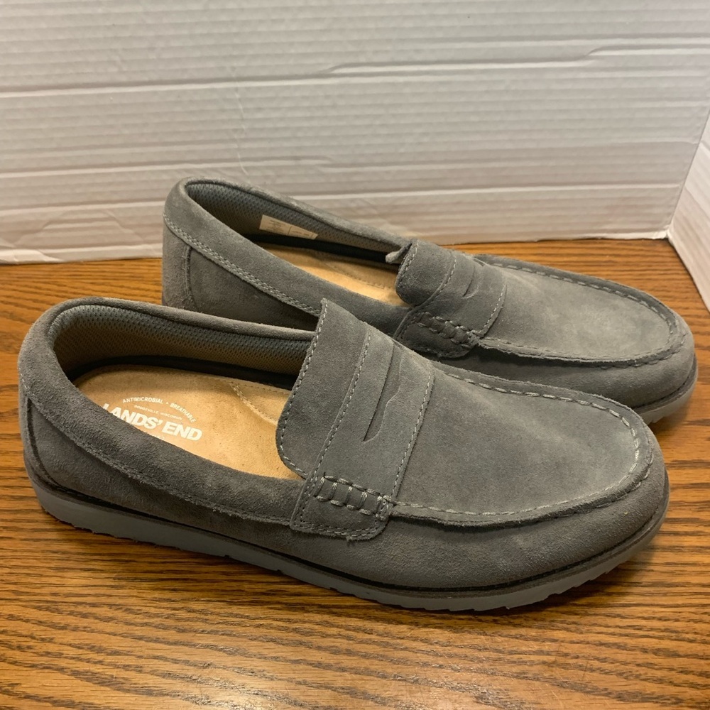 Lands' End Gray Penny Loafers Sleek Suede Slip-Ons Size 11D lightweight Flexble - Picture 10 of 13